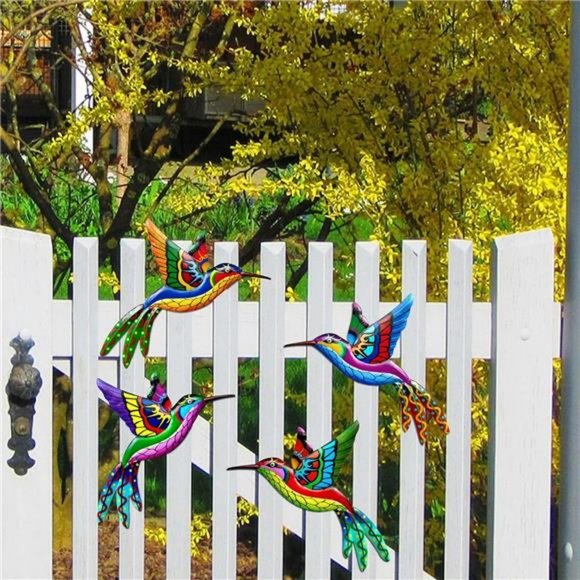4 Pack Metal Hummingbird Wall Art Decor Metal Colorful Birds 3D Hanging Decor - Picture 4 of 8